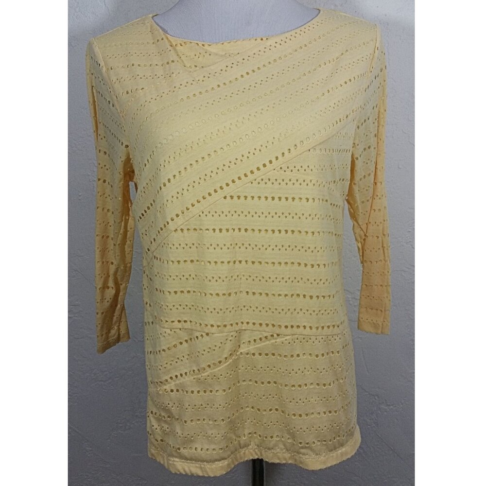 BFA Classics Top Medium Geometric Cut Outs Yellow Three Fourth Sleeve